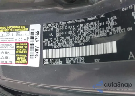 2013 Toyota Sienna Le V6 8 Passenger from USA, damaged, VIN 5TDKK3DC5DS360683